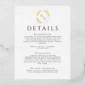 Eenvoudig 'Monogram Leaves Weddenschap' Gold Folie Uitnodiging Briefkaart (Voorkant)