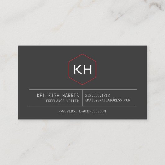 Eenvoudig Monogram Logo in donkergrijs/rood Visitekaartje (Voorkant)