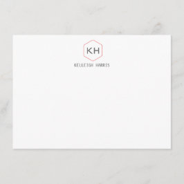 Eenvoudig  Monogram Logo in Grijs/Rode Notecard Notitiekaartje