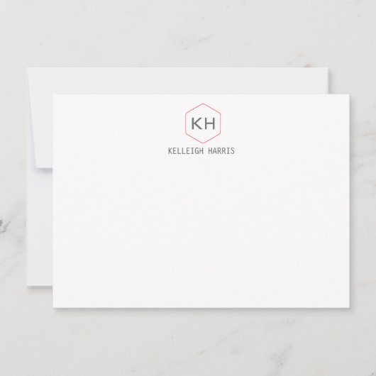 Eenvoudig  Monogram Logo in Grijs/Rode Notecard Notitiekaartje (Voorkant)