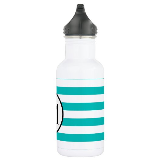 Eenvoudig monogram met Aqua Horizontale Stripes Waterfles (Rechts)