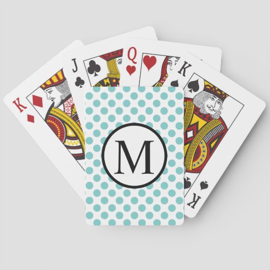 Eenvoudig monogram met Aqua Polka Dots Speelkaarten (Achterkant)