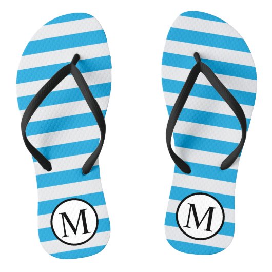 Eenvoudig monogram met blauwe horizontale strepen teenslippers (Voetbed)
