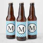 Eenvoudig monogram met blauwe pooldots bier etiket (Flessen)