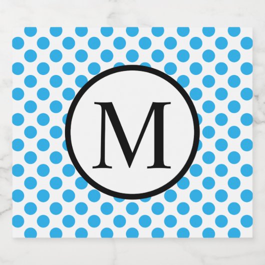 Eenvoudig monogram met blauwe pooldots bier etiket (Enkel label)