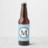 Eenvoudig monogram met blauwe pooldots bier etiket (Voorkant)