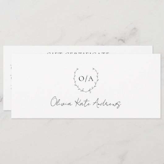 Eenvoudig Monogram met Elegant Cadeaubon (Voorkant / Achterkant)