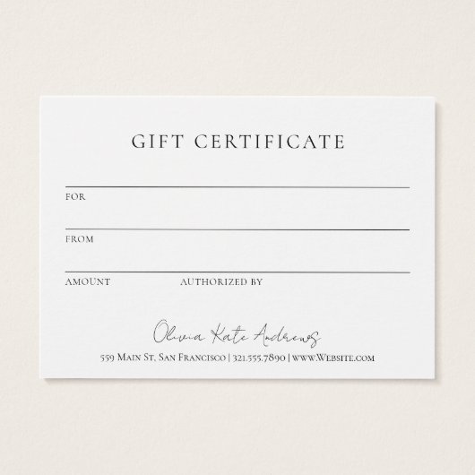 Eenvoudig Monogram met Elegant Cadeaubon Visitekaartje (Achterkant)