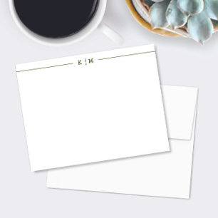 Eenvoudig monogram met Forest Green Lines Custom Notitiekaartje