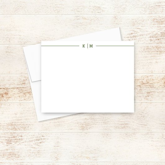 Eenvoudig monogram met Forest Green Lines Custom Notitiekaartje