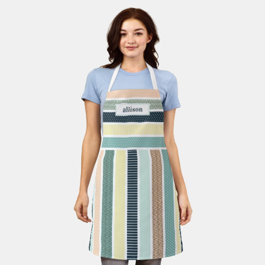 Eenvoudig monogram met gestreept patroon schort (Gedragen)