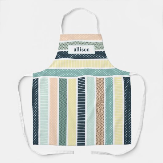 Eenvoudig monogram met gestreept patroon schort (Voorkant)