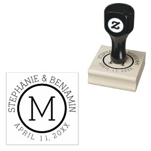 Eenvoudig monogram met naam en trouwdatum rubberstempel