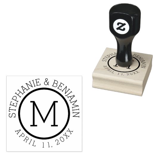 Eenvoudig monogram met naam en trouwdatum rubberstempel (Gestempeld)