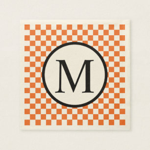 Eenvoudig Monogram met Oranje Schaakbord Servetten