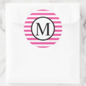 Eenvoudig monogram met roze horizontale strepen ronde sticker (Tas)