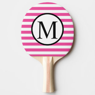 Eenvoudig monogram met roze horizontale strepen tafeltennisbatje