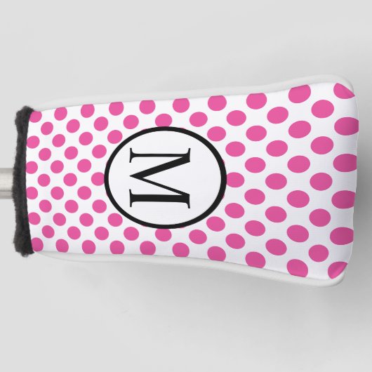 Eenvoudig monogram met roze pooldots golfheadcover (Voorkant)