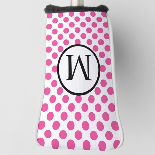 Eenvoudig monogram met roze pooldots golfheadcover (Draai 90)