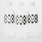 Eenvoudig Monogram met Zwart Checkerboard Waterfles Etiket (Flessen)