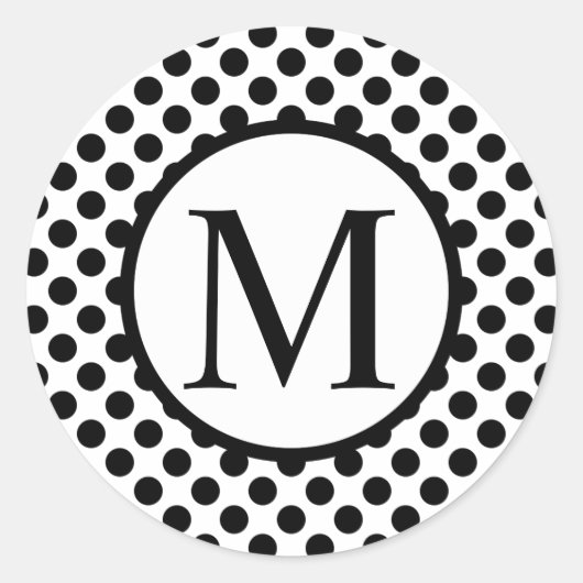 Eenvoudig monogram met zwarte pooldots ronde sticker (Voorkant)
