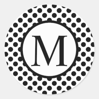 Eenvoudig monogram met zwarte pooldots ronde sticker