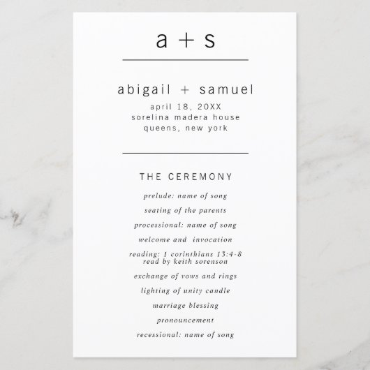 Eenvoudig Monogram Minimalistisch Modern Trouwprog (Voorkant)