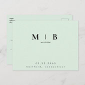 Eenvoudig Monogram Mint QR Code Bewaar de datum Briefkaart (Voorkant / Achterkant)