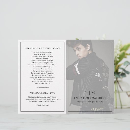 Eenvoudig Monogram Modern Begrafenisprogramma (Staand voorkant)