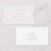 Eenvoudig monogram Modern Roze Striped Beauty Salo Visitekaartje (Voorkant / Achterkant)