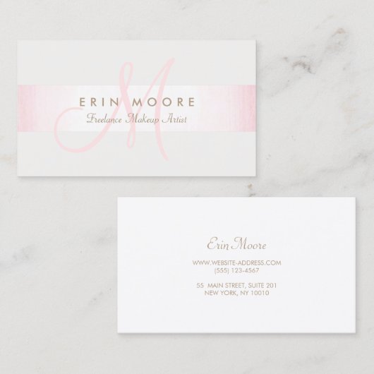 Eenvoudig monogram Modern Roze Striped Beauty Salo Visitekaartje (Voorkant / Achterkant)