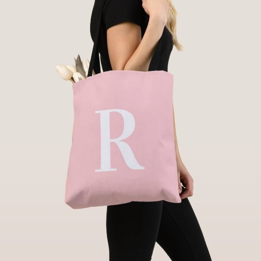 Eenvoudig Monogram Modern Roze Tote Bag (Dichtbij)