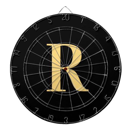 Eenvoudig Monogram Modern Zwart Goud Dartbord (Voorkant)