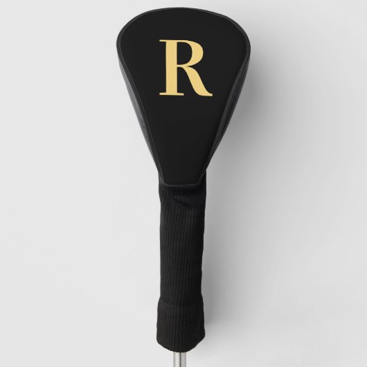 Eenvoudig Monogram Modern Zwart Goud Golfheadcover (Voorkant)