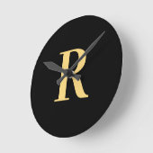 Eenvoudig Monogram Modern Zwart Goud Ronde Klok (Hoek)