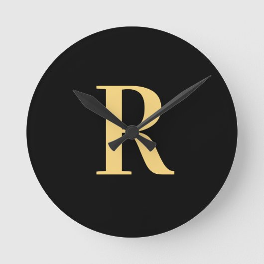 Eenvoudig Monogram Modern Zwart Goud Ronde Klok (Voorkant)