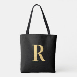 Eenvoudig Monogram Modern Zwart Goud Tote Bag