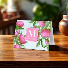 Eenvoudig Monogram Naam Bloemen Aangepast Notitiekaartje