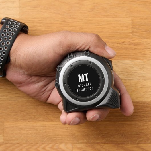 Eenvoudig Monogram Naam Initialen Wit Zwart Rolmaat (Huis)