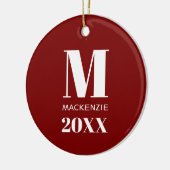 Eenvoudig Monogram Naam Jaar Rood en Wit Keramisch Ornament (Links)