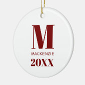 Eenvoudig Monogram Naam Jaar Rood en Wit Keramisch Ornament (Links)