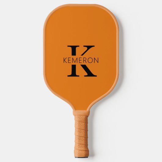 Eenvoudig Monogram Naam Zwart en sinaasappel Pickleball Paddle (Voorkant)