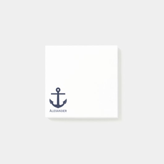 Eenvoudig monogram Nautical Anchor Navy Blue White Post-it® Notes (Voorkant)