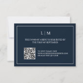 Eenvoudig Monogram Navy Blue QRCode bruiloft RSVP  Bedankkaart (Voorkant)