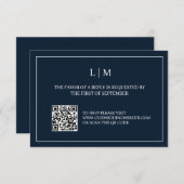 Eenvoudig Monogram Navy Blue QRCode bruiloft RSVP  Bedankkaart (Voorkant / Achterkant)
