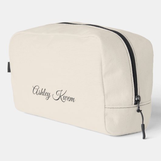 Eenvoudig monogram neutraal ivoor toilettasje (Rechterhoek)