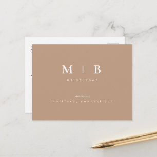 Eenvoudig Monogram Neutraal sparen de Datum QR kon Aankondigingskaart