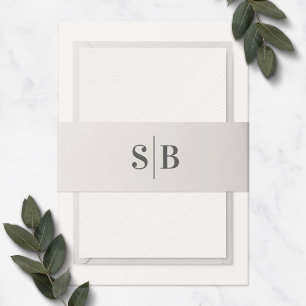 Eenvoudig Monogram off-White Ivory Wedding Uitnodigingen Wikkel