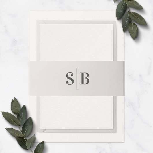 Eenvoudig Monogram off-White Ivory Wedding Uitnodigingen Wikkel