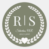 Eenvoudig Monogram Olijfgroen Ronde Sticker (Voorkant)